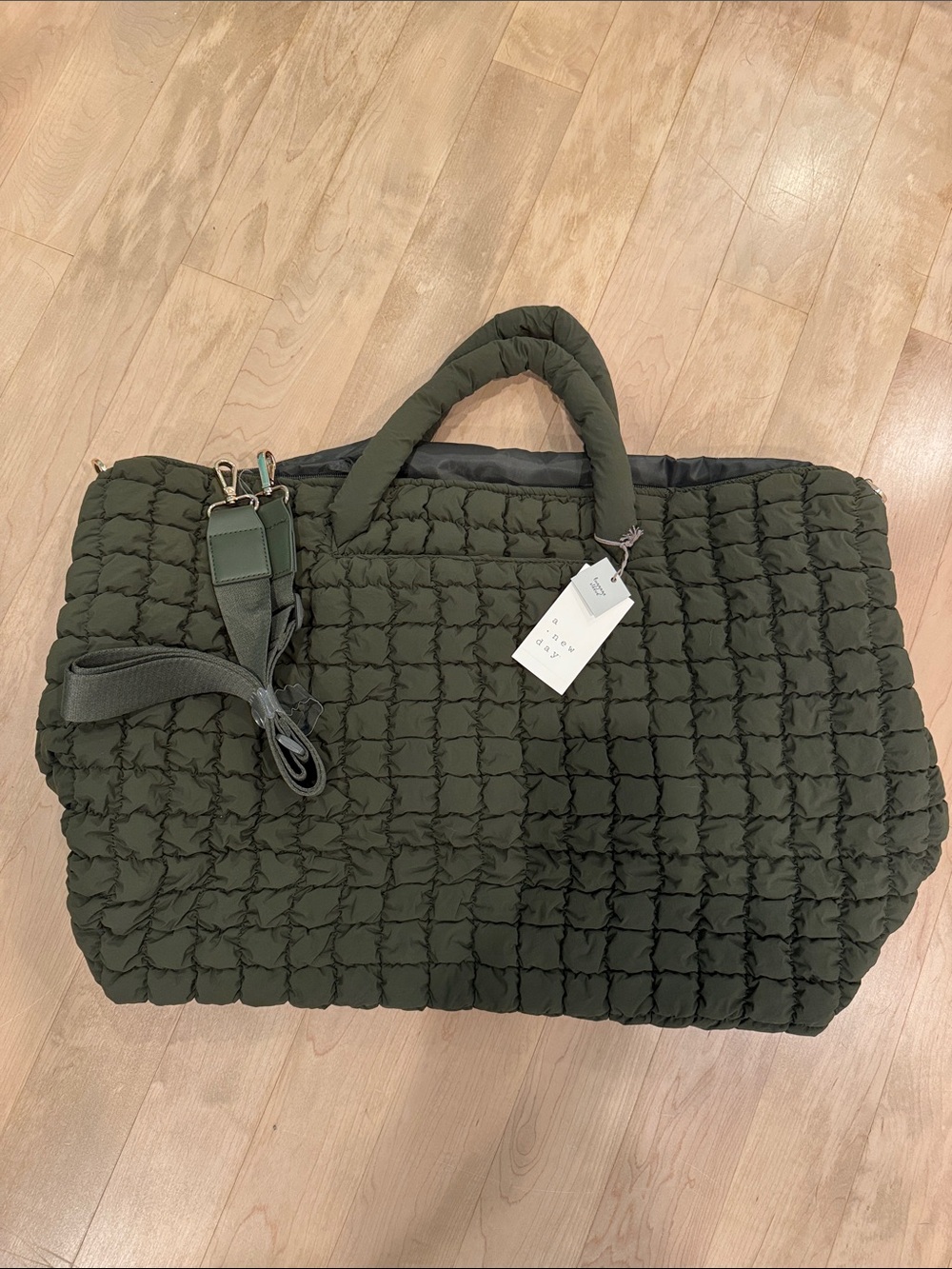 Target New Day Luggage Tote Puffy Olive Green NWT